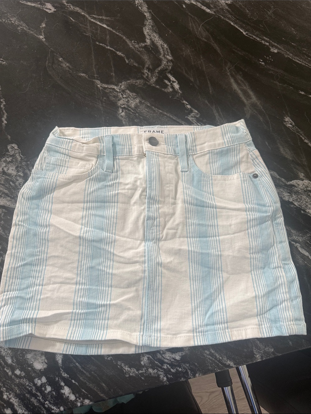 Frame Denim White and Light Blue Striped Mini Skirt